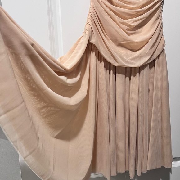 Omo Norma Kamali ruched mesh twist strapless cocktail gown dress - Picture 3 of 6